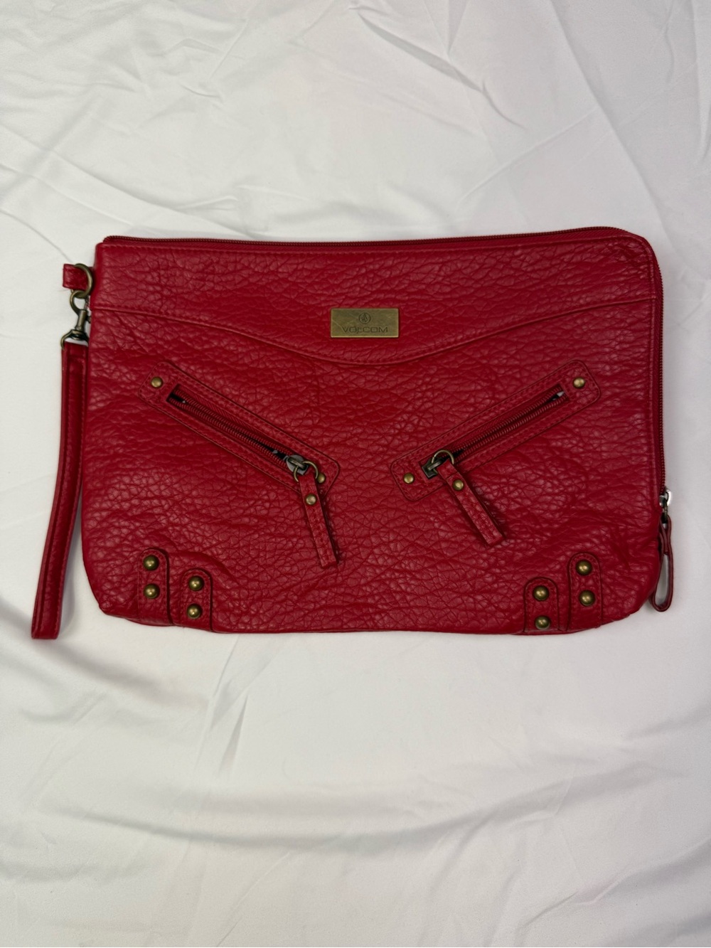 Volcom Red Textured Wristlet Clutch with Zip Details